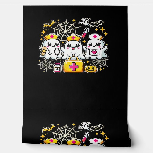 Schattige Halloween Ghost Nurse Trio met medische  Behang (Afrollen)