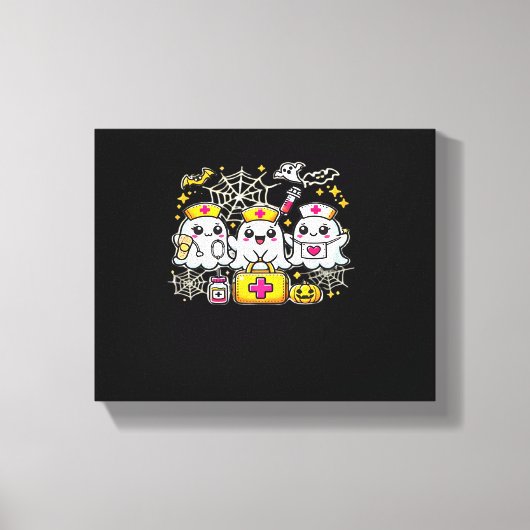 Schattige Halloween Ghost Nurse Trio met medische  Canvas Afdruk (Voorkant)