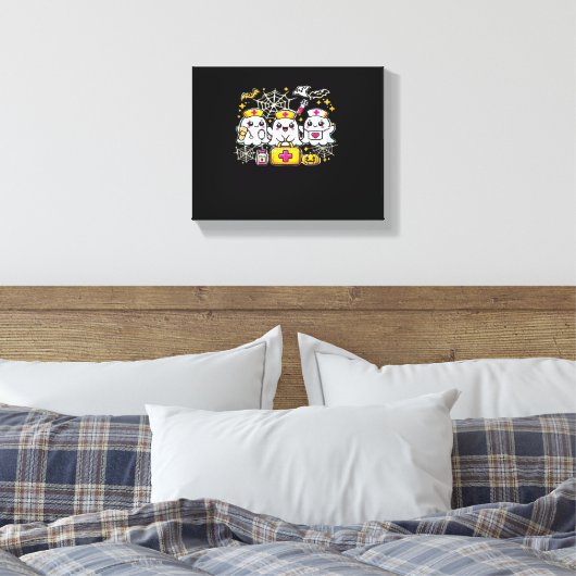 Schattige Halloween Ghost Nurse Trio met medische  Canvas Afdruk (Insitu (Slaapkamer))