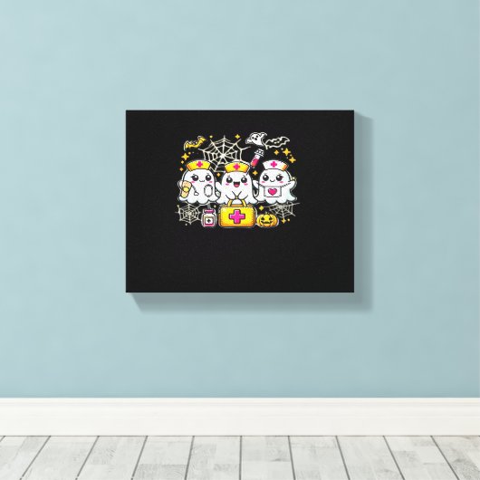 Schattige Halloween Ghost Nurse Trio met medische  Canvas Afdruk (Insitu (Houten vloer))