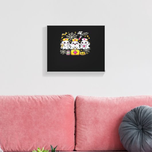 Schattige Halloween Ghost Nurse Trio met medische  Canvas Afdruk (Insitu (Woonkamer))