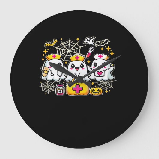Schattige Halloween Ghost Nurse Trio met medische  Grote Klok (Voorkant)