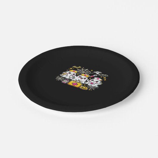 Schattige Halloween Ghost Nurse Trio met medische  Papieren Bordje (Gekanteld)