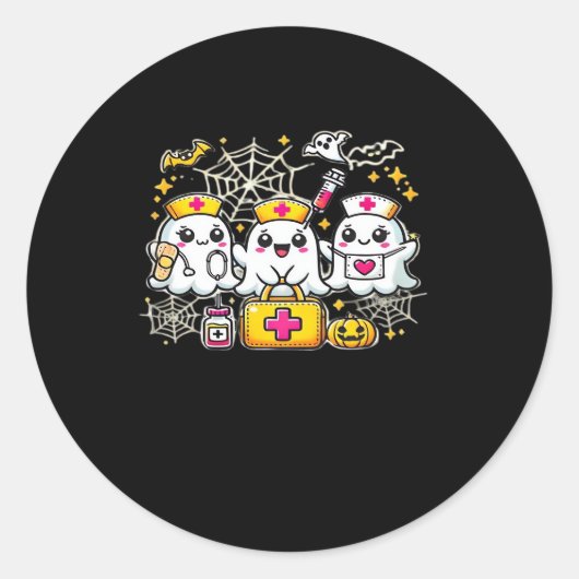 Schattige Halloween Ghost Nurse Trio met medische  Ronde Sticker (Voorkant)