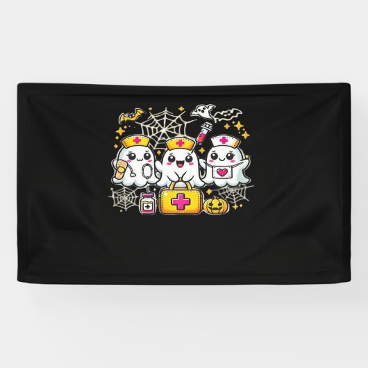 Schattige Halloween Ghost Nurse Trio met medische  Spandoek (Horizontaal)