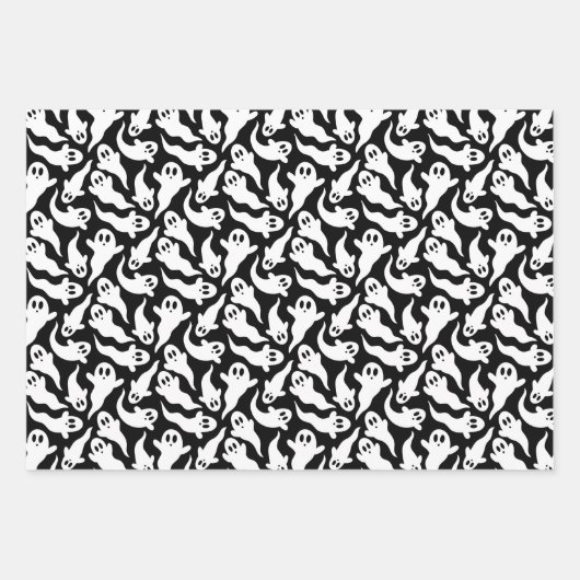 Schattige Halloween Ghost Pattern Sinaasappel Zwar Inpakpapier Vel (Voorkant)