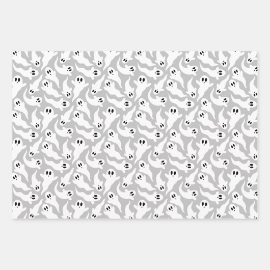 Schattige Halloween Ghost Pattern Zwart Grijs Paar Inpakpapier Vel (Voorkant 3)