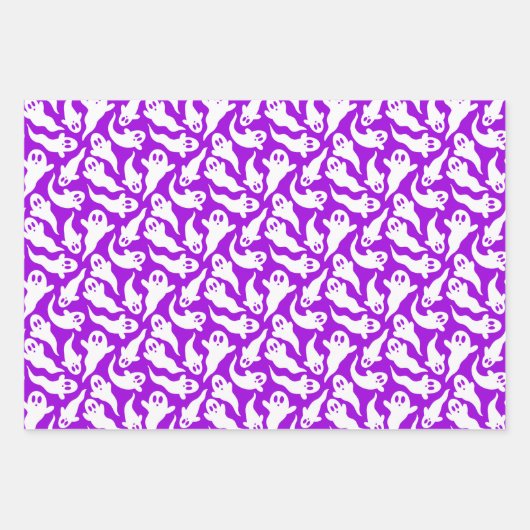 Schattige Halloween Ghost Pattern Zwart Grijs Paar Inpakpapier Vel (Voorkant 2)
