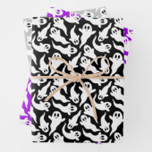 Schattige Halloween Ghost Pattern Zwart Grijs Paar Inpakpapier Vel (In situ)