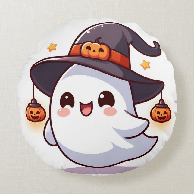 Schattige Halloween Ghost Pillow Rond Kussen (Voorkant)