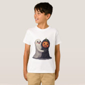 Schattige Halloween Ghost & Pumkin T-shirt (Voorkant volledig)