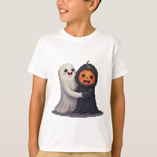 Schattige Halloween Ghost & Pumkin T-shirt (Voorkant)