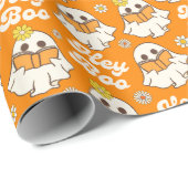 Schattige Halloween Ghost Retro Spooky Boo Sinaasa Cadeaupapier (Rol Hoek)