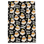 Schattige Halloween Ghost Retro Spooky Boo Zwart Medium Cadeauzakje (Voorkant)