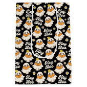 Schattige Halloween Ghost Retro Spooky Boo Zwart Medium Cadeauzakje (Achterkant)