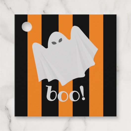 Schattige Halloween Ghost Sinaasappel + Black Stri Bedankjes Labels (Voorkant)