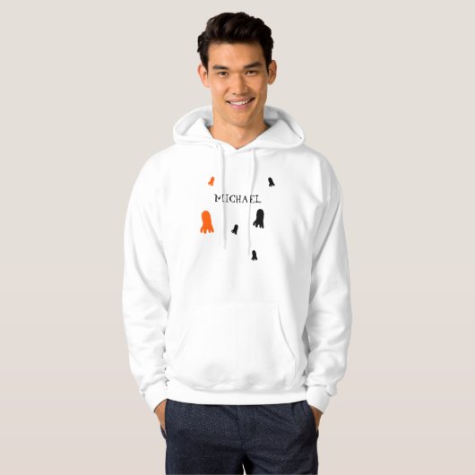Schattige Halloween Ghost Sinaasappel, zwart geper Hoodie (Voorkant volledig)