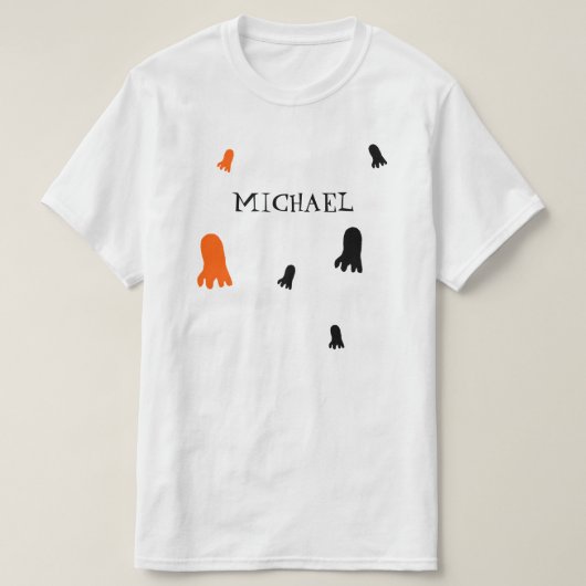 Schattige Halloween Ghost Sinaasappel, zwart geper T-shirt (Design voorkant)