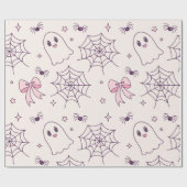 Schattige Halloween Ghost & Spiderweb-patroon Cadeaupapier (Vlak)