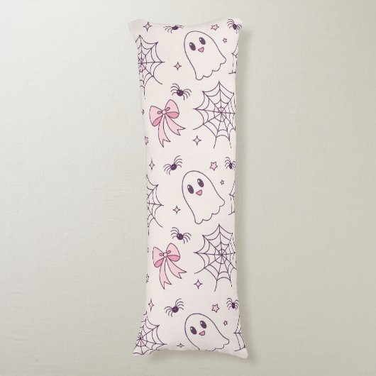 Schattige Halloween Ghost & Spiderweb-patroon Lichaamskussen (Voorkant Verticaal)