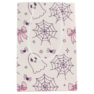 Schattige Halloween Ghost & Spiderweb-patroon Medium Cadeauzakje