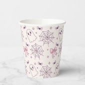 Schattige Halloween Ghost & Spiderweb-patroon Papieren Bekers (Links)