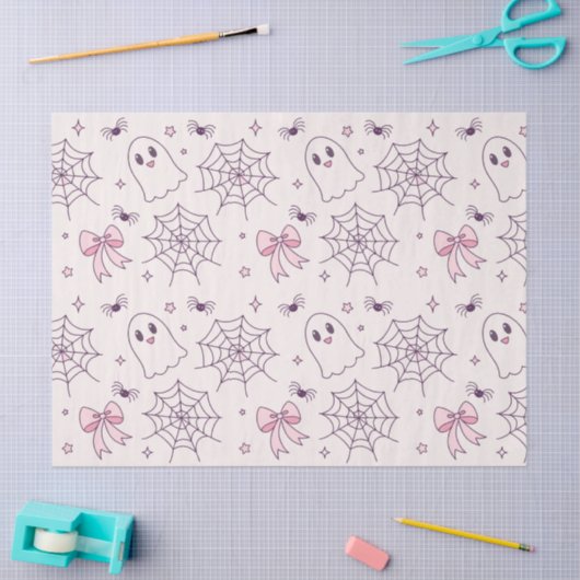 Schattige Halloween Ghost & Spiderweb-patroon Tissuepapier (Craft)