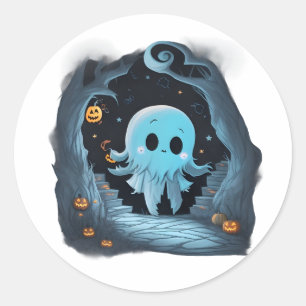 Schattige Halloween Ghost - Spooky Schattigee Ghos Ronde Sticker