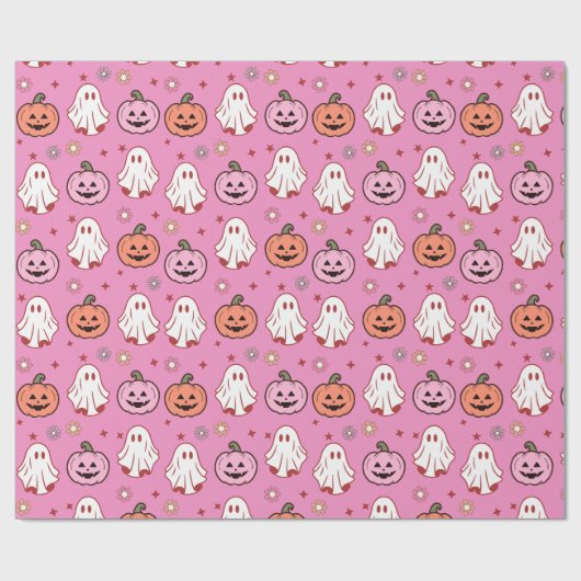 Schattige Halloween Ghosts & Pumpkins Roze Cadeaupapier (Vlak)
