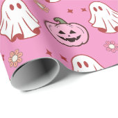 Schattige Halloween Ghosts & Pumpkins Roze Cadeaupapier (Rol Hoek)