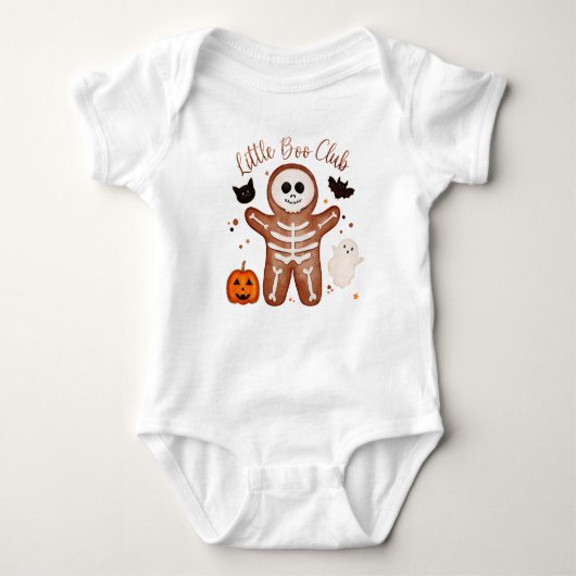 Schattige Halloween-gingerbrodskelet Little Boo  Romper (Voorkant)