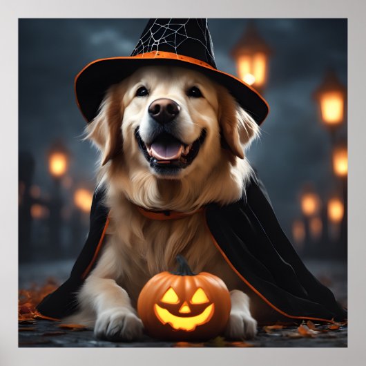 Schattige Halloween Golden Retriever Dog Oktober H Poster (Voorkant)
