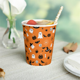 Schattige Halloween Griezelige Geesten Oranje Naad Papieren Bekers