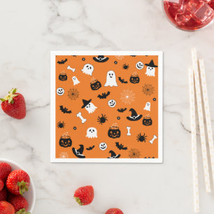 Schattige Halloween Griezelige Geesten Oranje Naad Servet