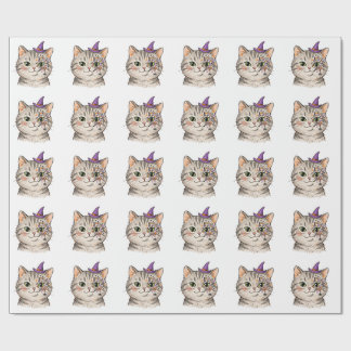 Schattige Halloween Grijze Lapjeskat Spinnenweb Ge Cadeaupapier