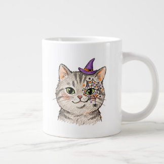 Schattige Halloween Grijze Lapjeskat Spinnenweb Ge Grote Koffiekop
