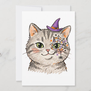 Schattige Halloween grijze tabby kat spinnenweb ge Save The Date