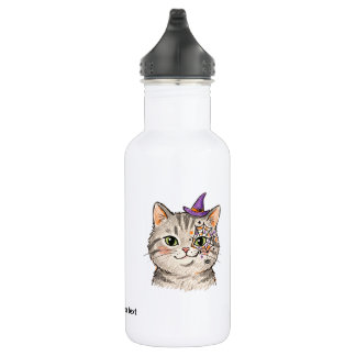 Schattige Halloween Grijze Tabby Kat Spinnenweb Ge Waterfles