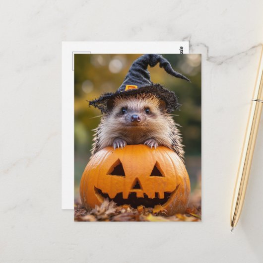 Schattige Halloween Hedgehog Briefkaart (Voorkant / Achterkant in situ)