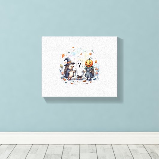 Schattige Halloween Hedgehogs kostuum Canvas Afdruk (Insitu (Houten vloer))