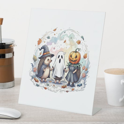 Schattige Halloween Hedgehogs kostuum Reclamebord Met Voetstuk (Insitu)