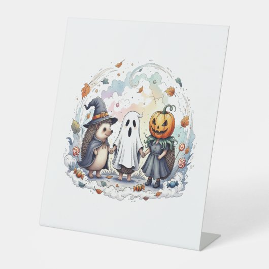 Schattige Halloween Hedgehogs kostuum Reclamebord Met Voetstuk (Voorkant)