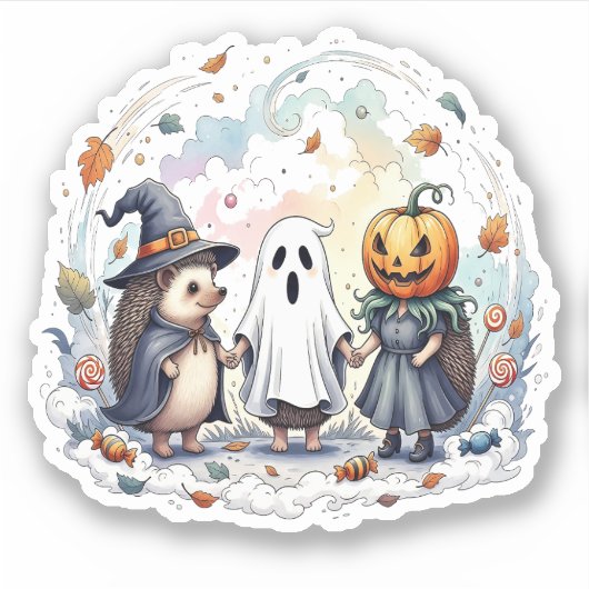 Schattige Halloween Hedgehogs kostuum Sticker (Voorkant)