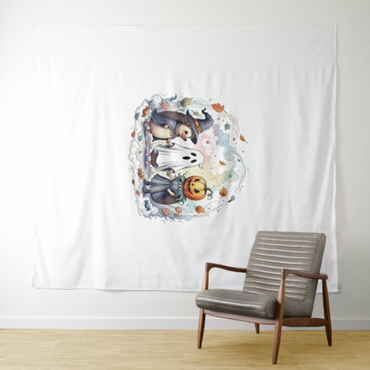 Schattige Halloween Hedgehogs kostuum Wandkleed (In Situ (horizontaal))