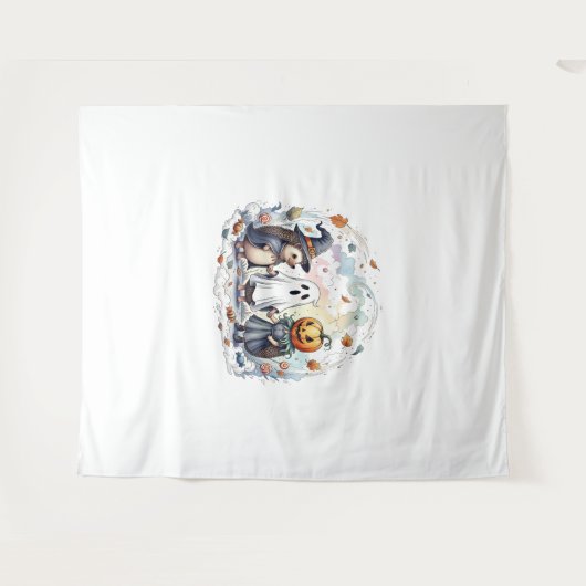 Schattige Halloween Hedgehogs kostuum Wandkleed (Voorkant (horizontaal))