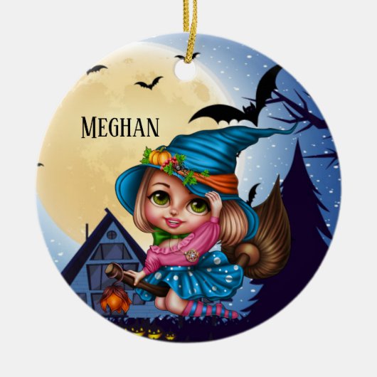 schattige Halloween heks add name Keramisch Ornament (Voorkant)