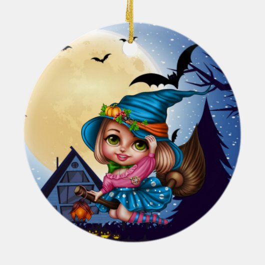 schattige Halloween heks add name Keramisch Ornament (Achterkant)