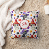 Schattige Halloween Heks Kat en Uil Rood Paars Wit Kussen (Deken)