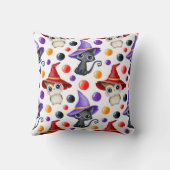 Schattige Halloween Heks Kat en Uil Rood Paars Wit Kussen (Achterkant)