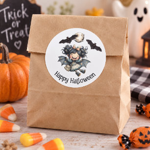 Schattige Halloween Heks Meisje met Vleermuizen en Ronde Sticker